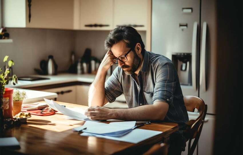 Homem preocupado com suas dívidas